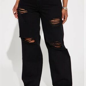 Fashion nova Stylish Black Distressed wherever you say ripped wide leg Jeans